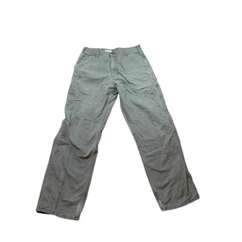 Carhartt Pants Men Size 33x30 Green Flannel Lined Relaxed Fit Carpenter B111 MOS